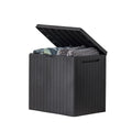 Keter City 30 Gal Outdoor Storage Box and Patio Side Table | Grey, Resin, Compact, Waterproof, Lockable, Easy Assembly, Organization, Pool Accessories Storage