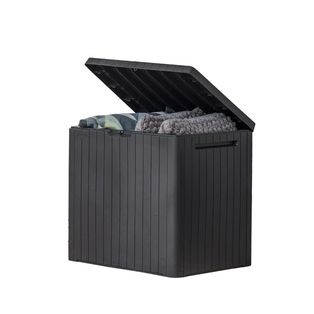Keter City 30 Gal Outdoor Storage Box and Patio Side Table | Grey, Resin, Compact, Waterproof, Lockable, Easy Assembly, Organization, Pool Accessories Storage