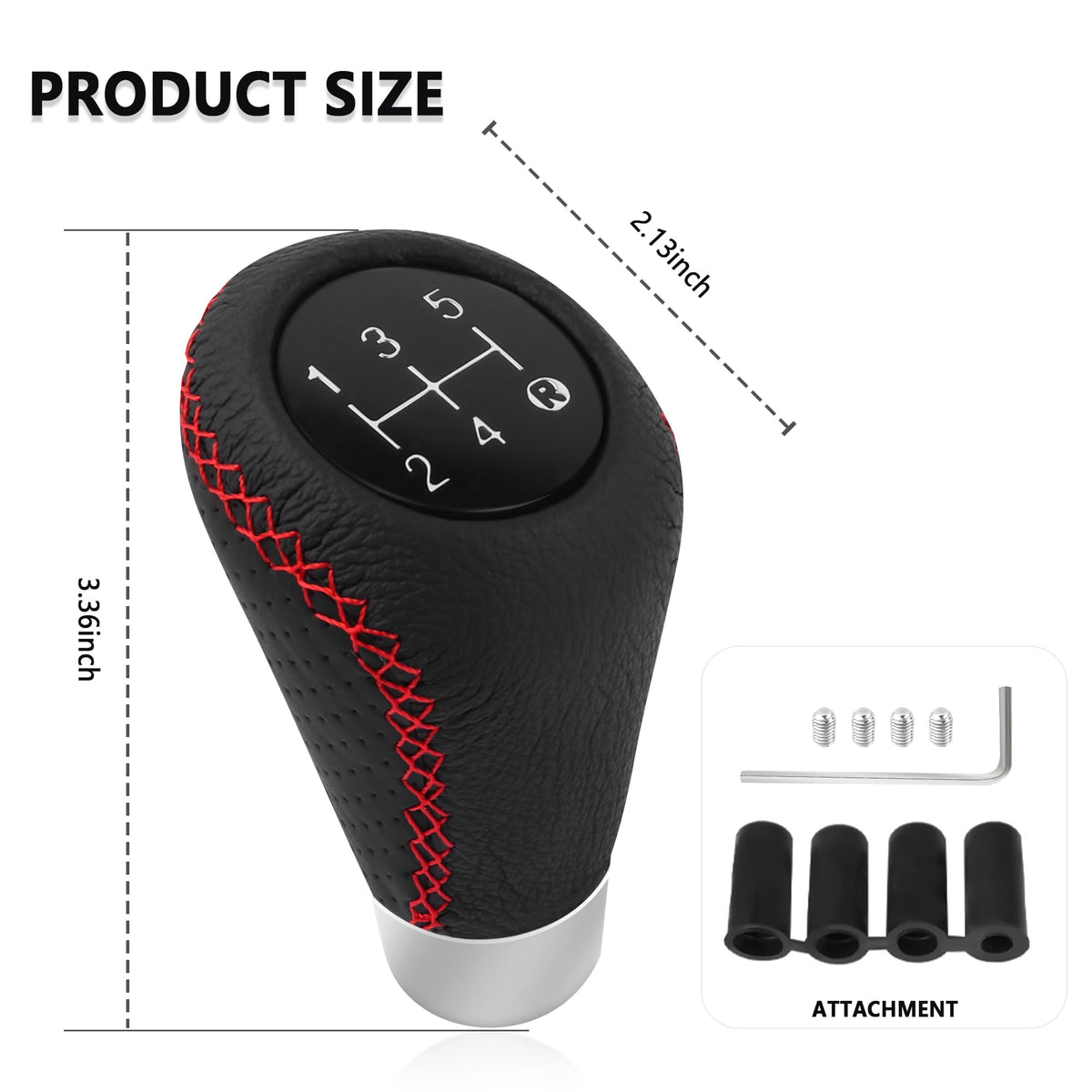 Car Gear Shift Knob with 4 Adaptive Parts,Leather 5 Speed Shift Knobs for Replacement Broken Shifter Knobs,Universal Non-Slip Manual Shift Knob Car Interior Accessories for Most Vehicles (Black/Red)