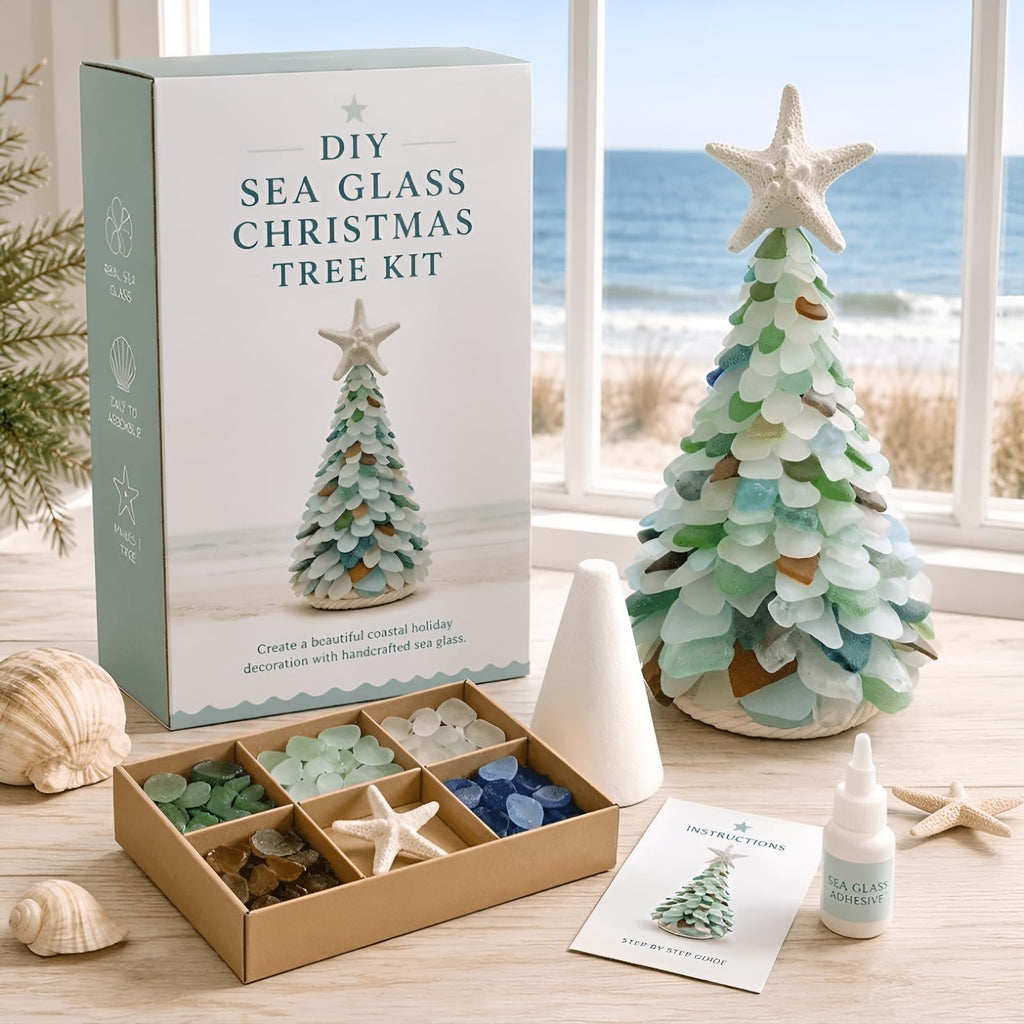 2027 DIY Sea Glass Christmas Tree Craft Kit | Handmade Mini Desk Xmas Bead Art, 15 cm Sea Glass Christmas Tree Making Kit, Holiday Tabletop Decoration