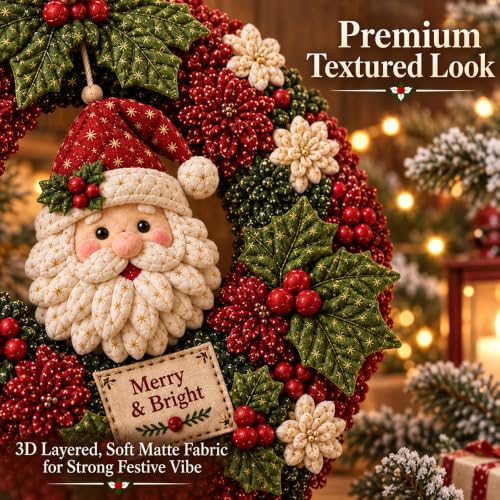 3D Fabric Poke Wreath DIY Kit, Christmas Wreath Making Kit for Adults | Christmas Craft Fabric Poke Art Kit for Beginner-Friendly, DIY Christmas Decorations Kit for Front Door Wall Window Decor