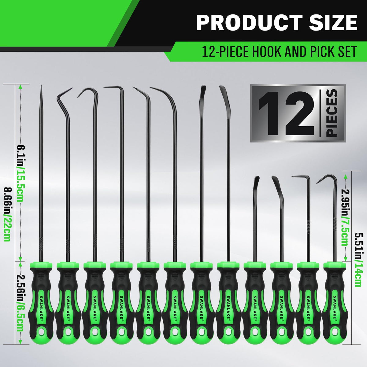12-Piece Pick and Hook Tool Set, Automotive Mechanic Tools, Car Auto Oil Seal/O-Ring Seal Hook Kit, Mini & Long Precision Hooks for Hoses, Gaskets, Seal Puller Removal