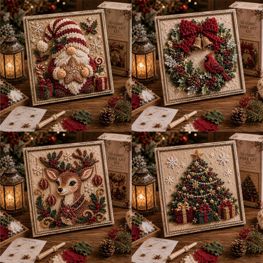3D Christmas Fabric Poke Art Kit with Frame, Craft Fabric Punch Needle Kit | 3d Christmas Fabric Poke Art Kit with Frame, No-Sew Craft Fabric Poke Art for Adults Santa Punch Needle Kits Home Decor