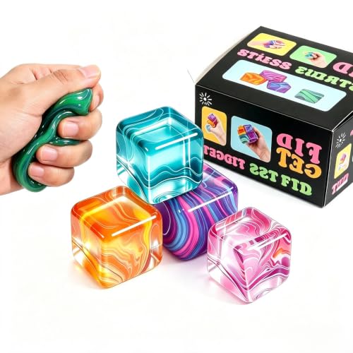 4Pack Fidget Toys Mini Squishy Stress Cube, Stress Balls for Kids, Adults Squishies Anxiety Stress Relief, Squishy Cube Sugar Balls, Sensory Toys for Kids with Autism, Fidgets for Classroom Prize