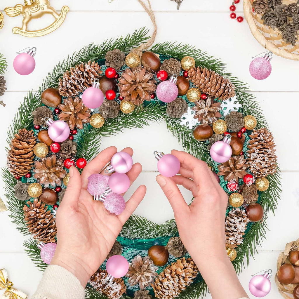 24 Count Mini Pink Ornaments for Mini Christmas Tree, Small Shatterproof Christmas Tree Ornaments Balls Party Decorations, 1.2 Inch