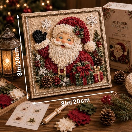 3D Christmas Fabric Poke Art Kit with Frame, Craft Fabric Punch Needle Kit | 3d Christmas Fabric Poke Art Kit with Frame, No-Sew Craft Fabric Poke Art for Adults Santa Punch Needle Kits Home Decor