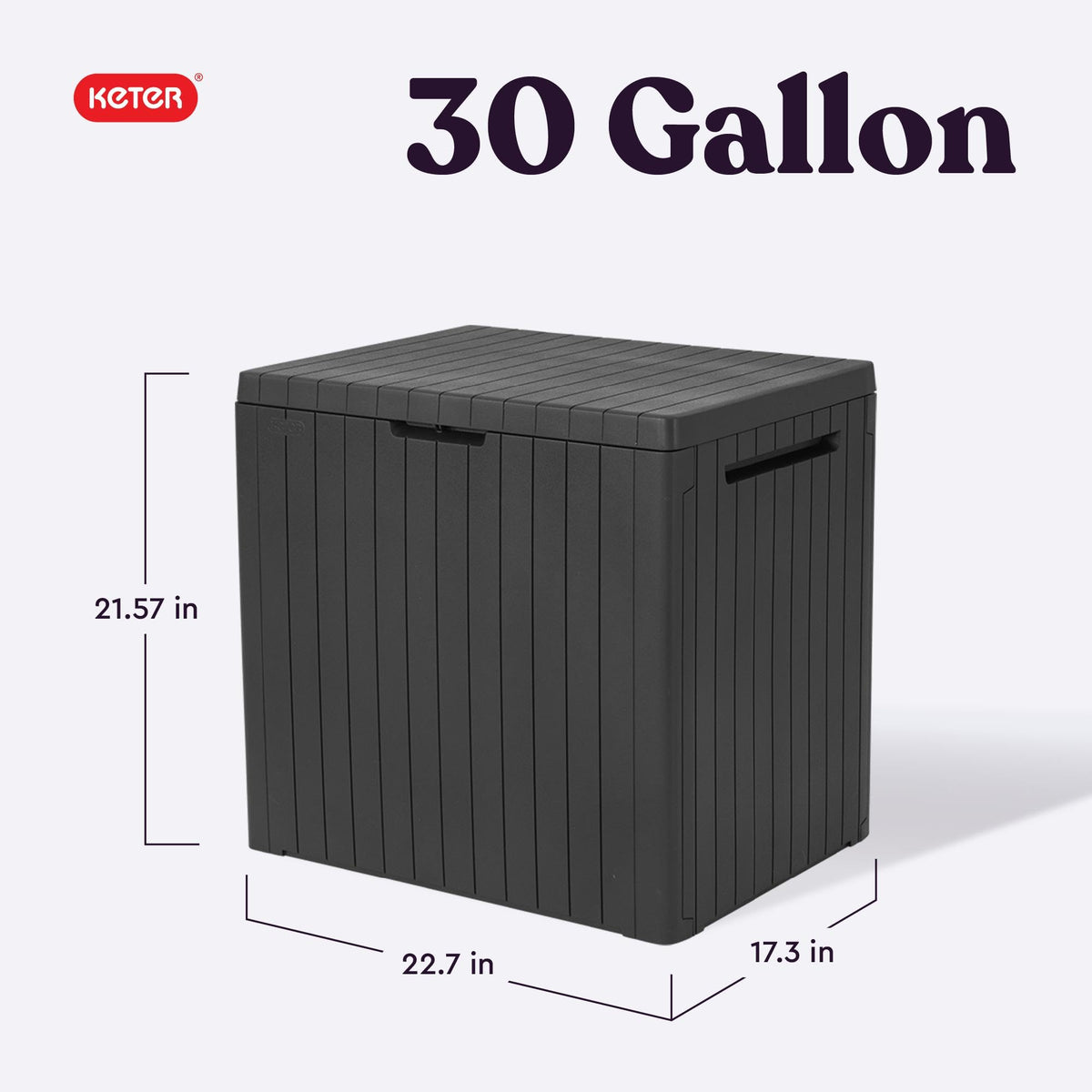 Keter City 30 Gal Outdoor Storage Box and Patio Side Table | Grey, Resin, Compact, Waterproof, Lockable, Easy Assembly, Organization, Pool Accessories Storage