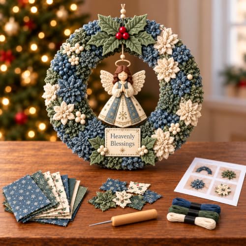 3D Fabric Poke Wreath Kit for Adults, Christmas Door Decor，Set B | Insert and tuck fabric into the slotted base to create a 7.8 in textured wreath ready for seasonal hanging decor.