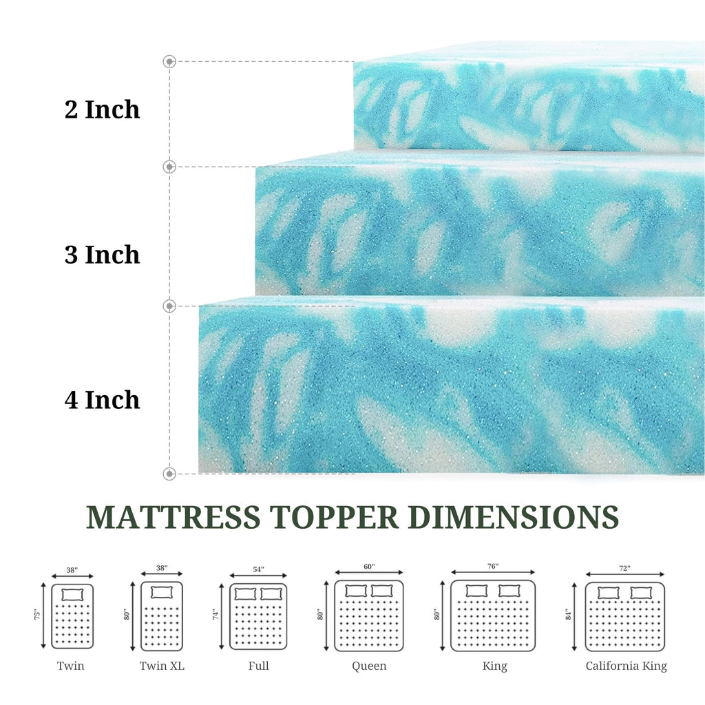 3 Inch Full Mattress Topper, Ventilated Gel Memory Foam Mattress Bed Pad | Pressure Relief | Body Support Mattress Bed Topper | CertiPUR-US certified | Blue