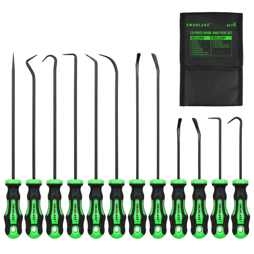 12-Piece Pick and Hook Tool Set, Automotive Mechanic Tools, Car Auto Oil Seal/O-Ring Seal Hook Kit, Mini & Long Precision Hooks for Hoses, Gaskets, Seal Puller Removal