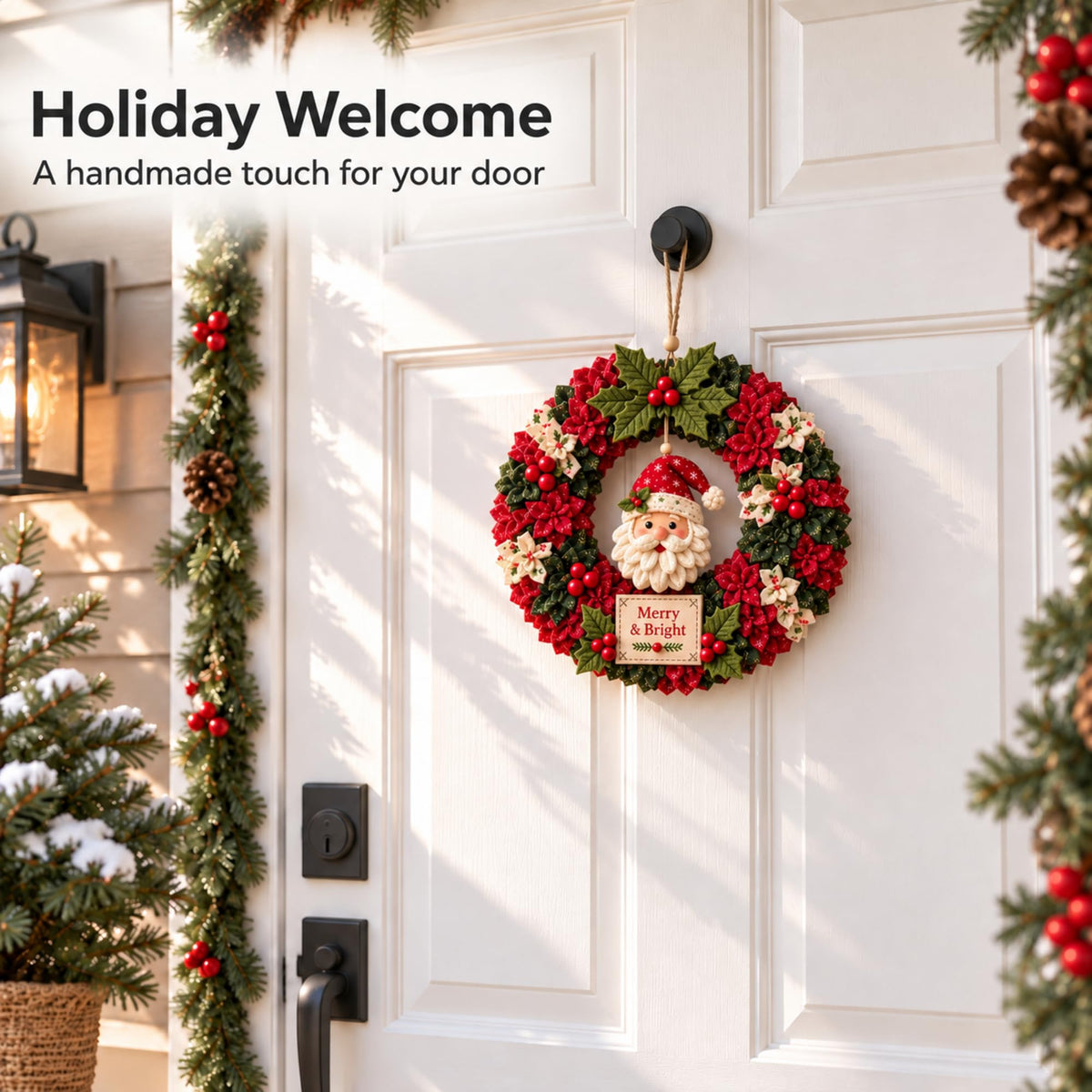 3D Fabric Poke Wreath Kit for Adults, Christmas Door Decor，Set B | Insert and tuck fabric into the slotted base to create a 7.8 in textured wreath ready for seasonal hanging decor.
