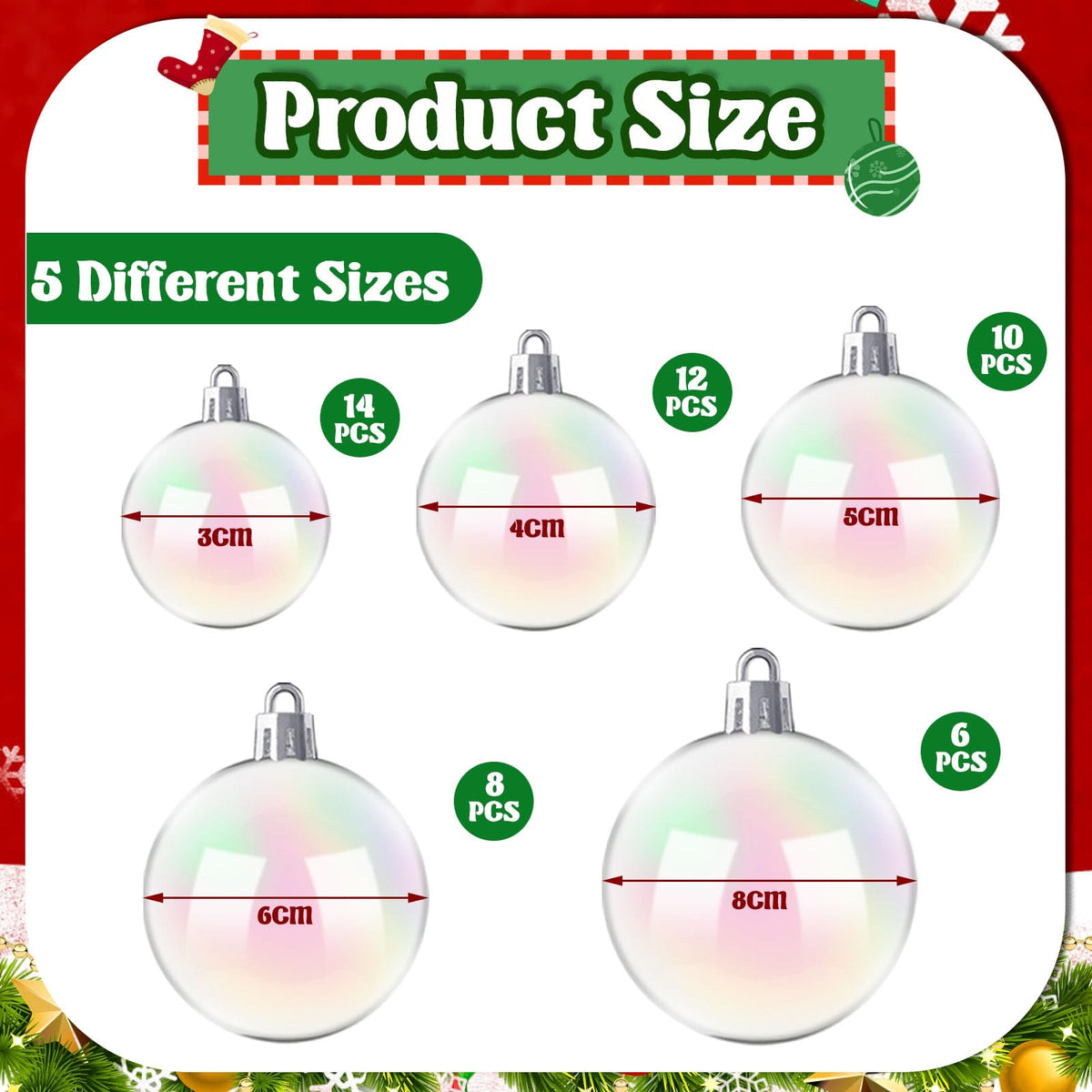 50 PCS Halloween Plastic Iridescent Ball Decoration(5 Different Sizes) | Clear Bubbles Ornaments for Witch Pot,Christmas DIY Hanging Rainbow Ball,Wedding Party Birthday Home Decor