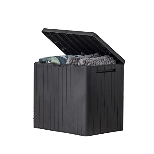 Keter City 30 Gal Outdoor Storage Box and Patio Side Table | Grey, Resin, Compact, Waterproof, Lockable, Easy Assembly, Organization, Pool Accessories Storage