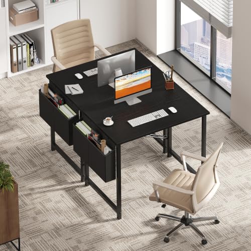Sweetcrispy Small Computer Desk, 31 Inch Home Office Desks, Writing Study Craft Work Gaming Table, Computer Workstation for Small Spaces with Storage Bag for Bedroom, Black