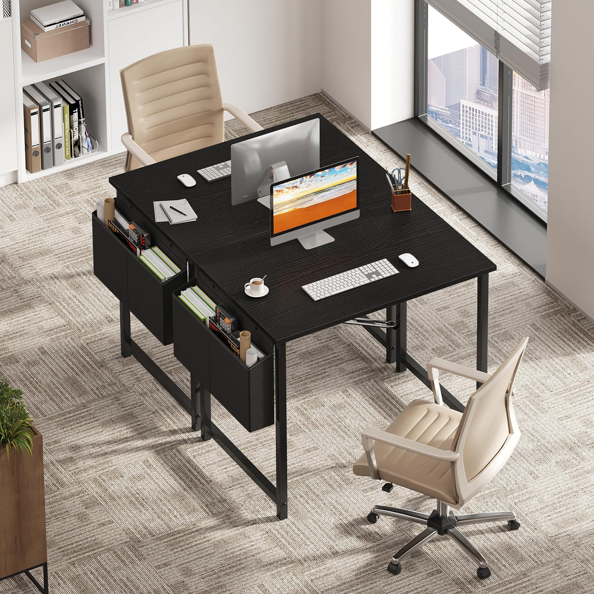 Sweetcrispy Small Computer Desk, 31 Inch Home Office Desks, Writing Study Craft Work Gaming Table, Computer Workstation for Small Spaces with Storage Bag for Bedroom, Black