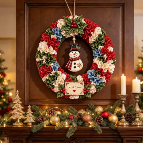 3D Fabric Poke Wreath DIY Kit, Christmas Wreath DIY Kit for Adults | Poke Art for Adults, Beginner Friendly No-sew Craft, 3D Texture, Relaxing Holiday Handmade Christmas Art Project Gift