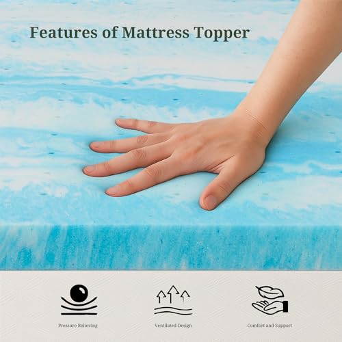 3 Inch Full Mattress Topper, Ventilated Gel Memory Foam Mattress Bed Pad | Pressure Relief | Body Support Mattress Bed Topper | CertiPUR-US certified | Blue