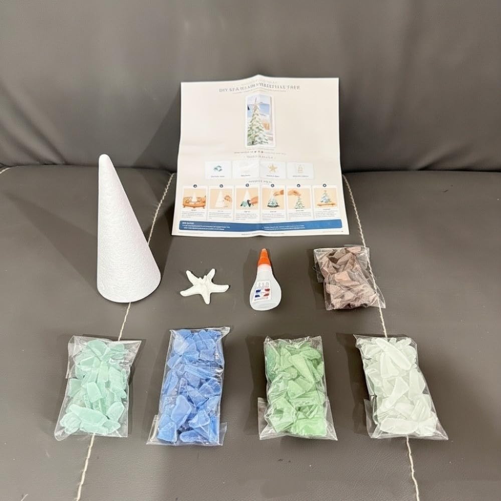 2027 DIY Sea Glass Christmas Tree Craft Kit | Handmade Mini Desk Xmas Bead Art, 15 cm Sea Glass Christmas Tree Making Kit, Holiday Tabletop Decoration