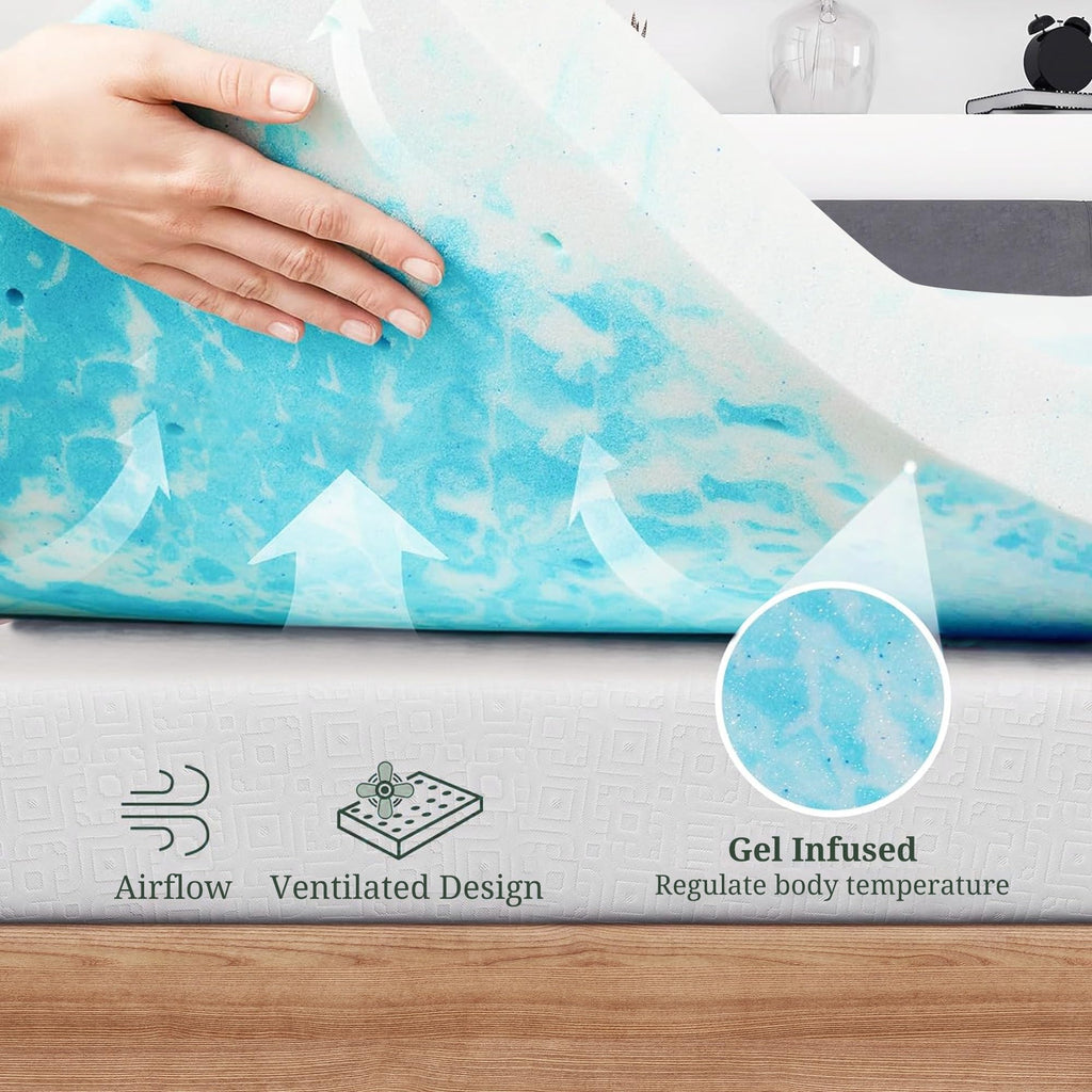 3 Inch Full Mattress Topper, Ventilated Gel Memory Foam Mattress Bed Pad | Pressure Relief | Body Support Mattress Bed Topper | CertiPUR-US certified | Blue