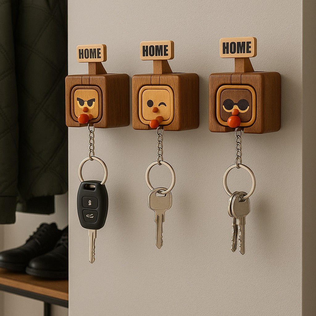 🔥Hot Selling：Creative Wooden Key Hooks with Funny Facial Expressions - Functional & Stylish Key