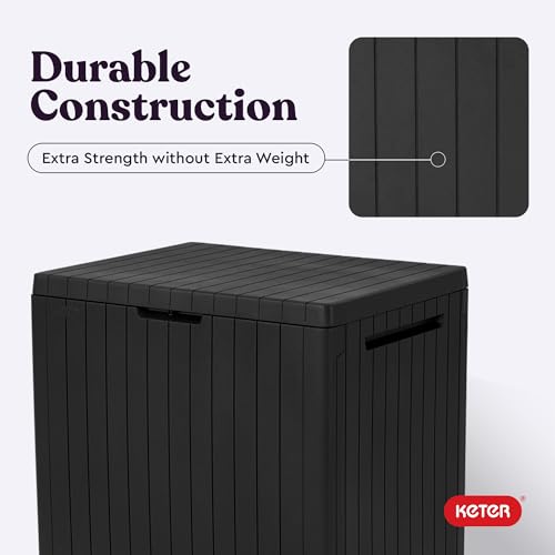 Keter City 30 Gal Outdoor Storage Box and Patio Side Table | Grey, Resin, Compact, Waterproof, Lockable, Easy Assembly, Organization, Pool Accessories Storage