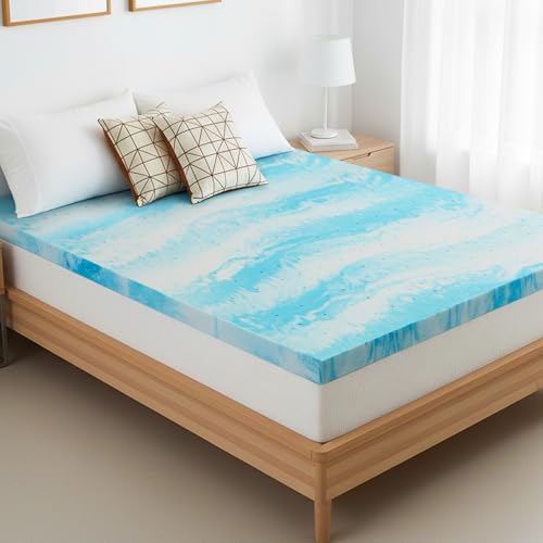3 Inch Full Mattress Topper, Ventilated Gel Memory Foam Mattress Bed Pad | Pressure Relief | Body Support Mattress Bed Topper | CertiPUR-US certified | Blue