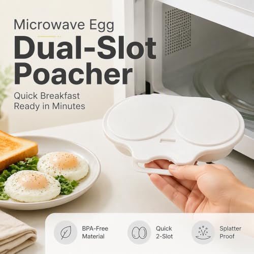 2pcs Dual Cavity Microwave Egg Poacher with Lid & Handle，Black | Microwave Egg Cooker 2 Eggs, Quick Oil-Free Cooking Egg Poacher for Kitchen, Versatile Kitchen Essential