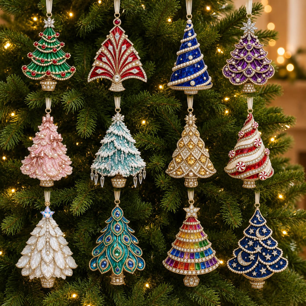 12-Piece Acrylic Christmas Ornaments DIY Pearl Diamond Art Kit for Adults | Hanging Rhinestone Craft Special-Shaped Resin Gems Jute Twine Jesus Santa Claus Snowman Cat Dog Designs Holiday Decor Gift