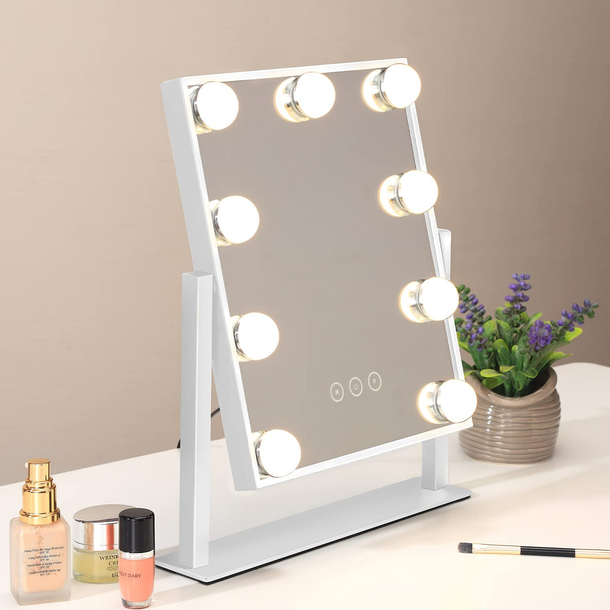 NUSVAN Vanity Mirror with Lights, Makeup Mirror with Lights,3 Color Lighting Modes Detachable 10X Magnification Mirror Touch Control,360°Rotation, White.