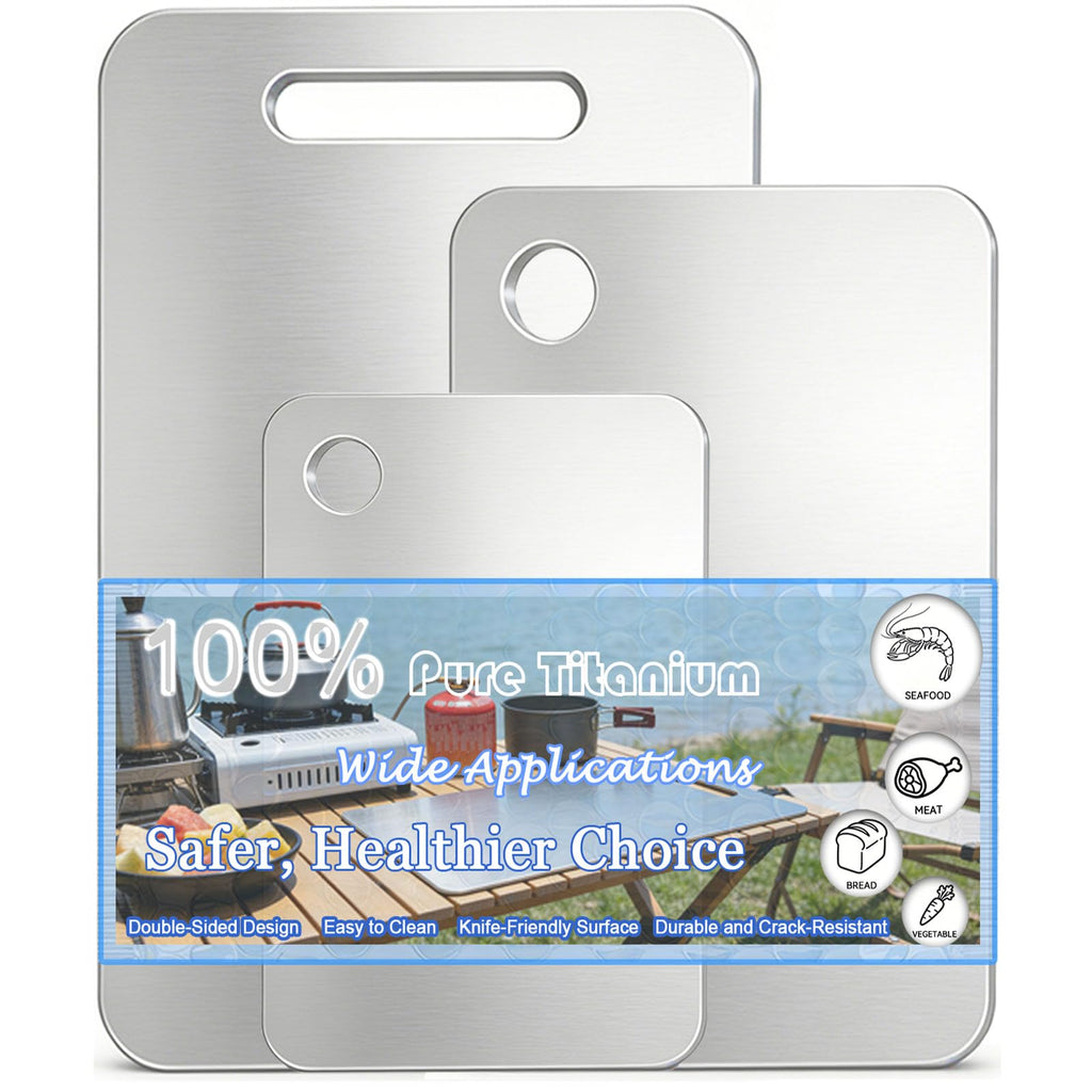 100% Pure Titanium Cutting Board Set of 3, Titanium Cutting Boards for Kitchen Dishwasher Safe, Double-Sided Small & Large Meat Metal Chopping Board for Stainless Steel & Food Prep (M+L+XL)