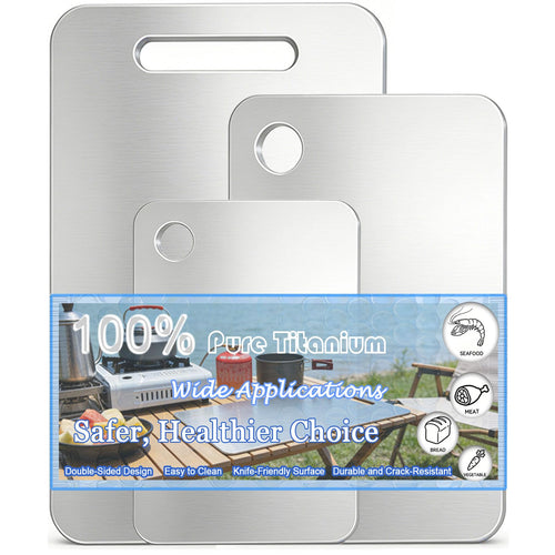 100% Pure Titanium Cutting Board Set of 3, Titanium Cutting Boards for Kitchen Dishwasher Safe, Double-Sided Small & Large Meat Metal Chopping Board for Stainless Steel & Food Prep (M+L+XL)