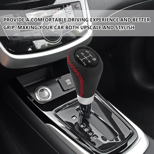 Car Gear Shift Knob with 4 Adaptive Parts,Leather 5 Speed Shift Knobs for Replacement Broken Shifter Knobs,Universal Non-Slip Manual Shift Knob Car Interior Accessories for Most Vehicles (Black/Red)