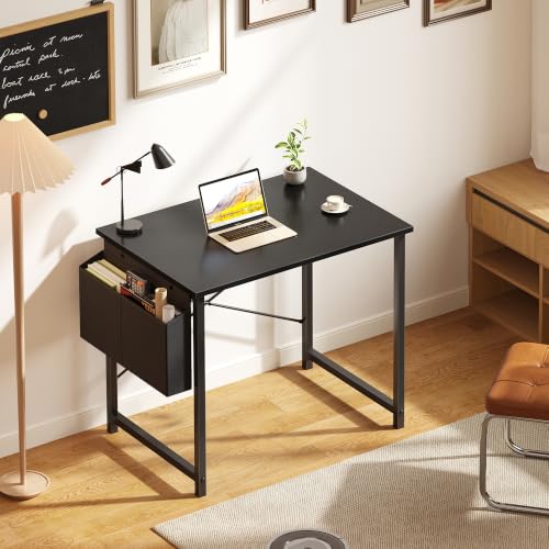 Sweetcrispy Small Computer Desk, 31 Inch Home Office Desks, Writing Study Craft Work Gaming Table, Computer Workstation for Small Spaces with Storage Bag for Bedroom, Black