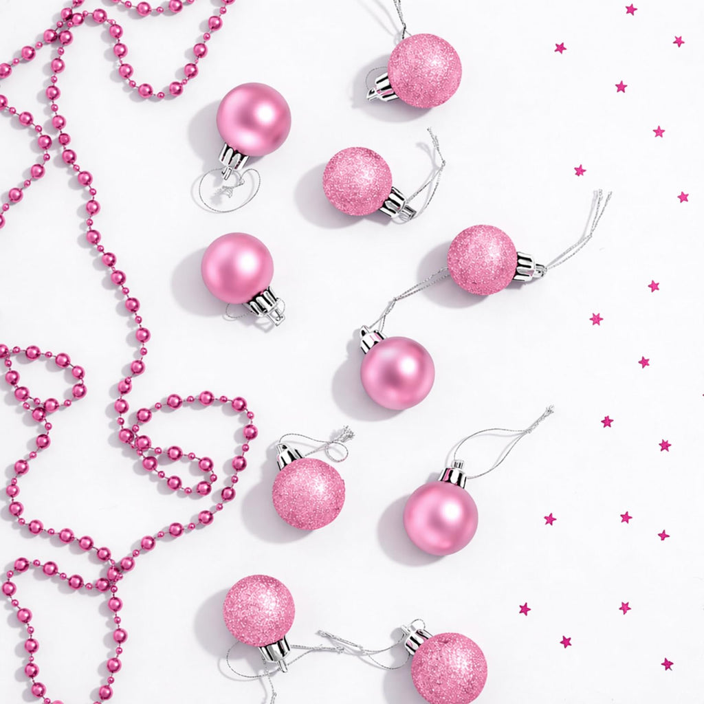 24 Count Mini Pink Ornaments for Mini Christmas Tree, Small Shatterproof Christmas Tree Ornaments Balls Party Decorations, 1.2 Inch