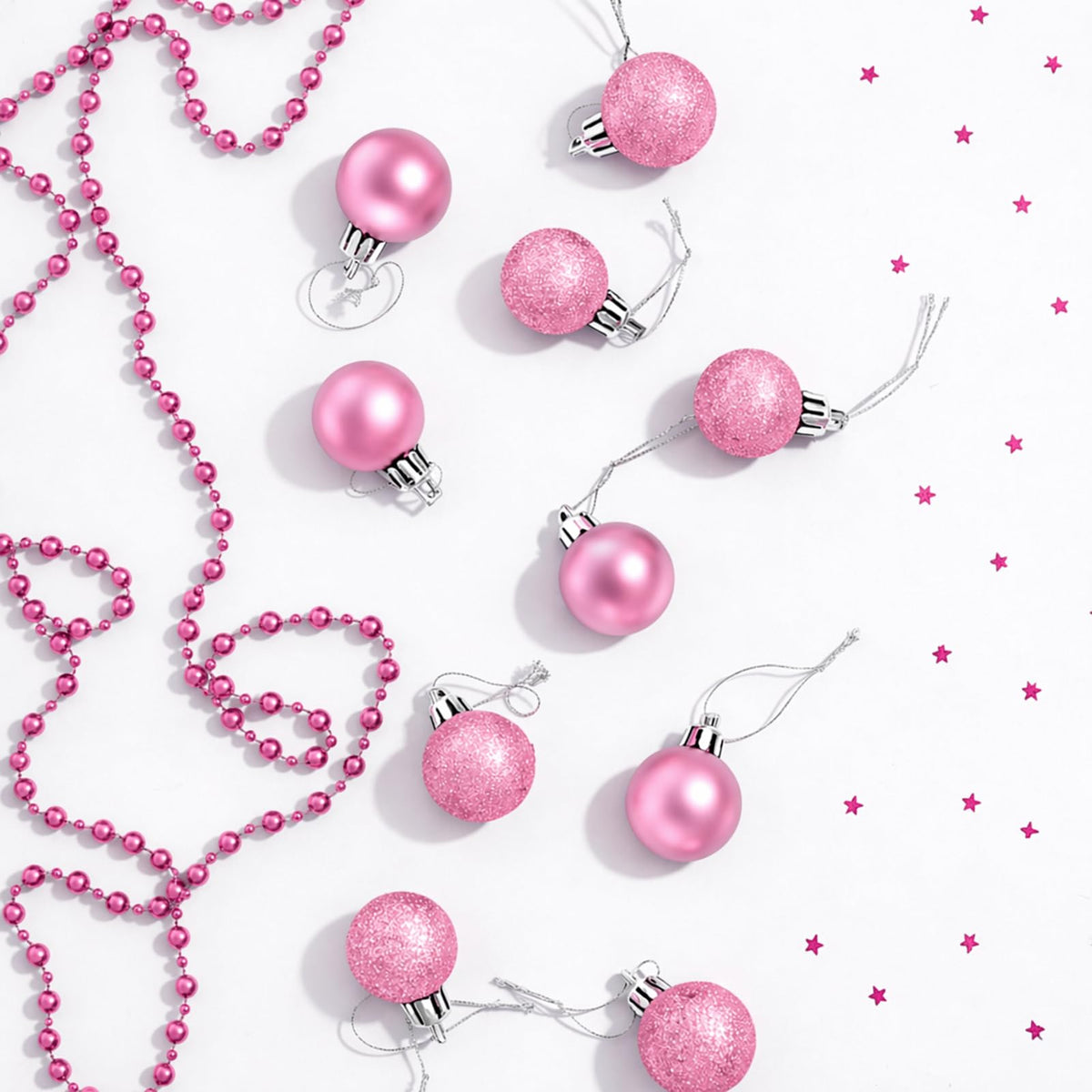 24 Count Mini Pink Ornaments for Mini Christmas Tree, Small Shatterproof Christmas Tree Ornaments Balls Party Decorations, 1.2 Inch