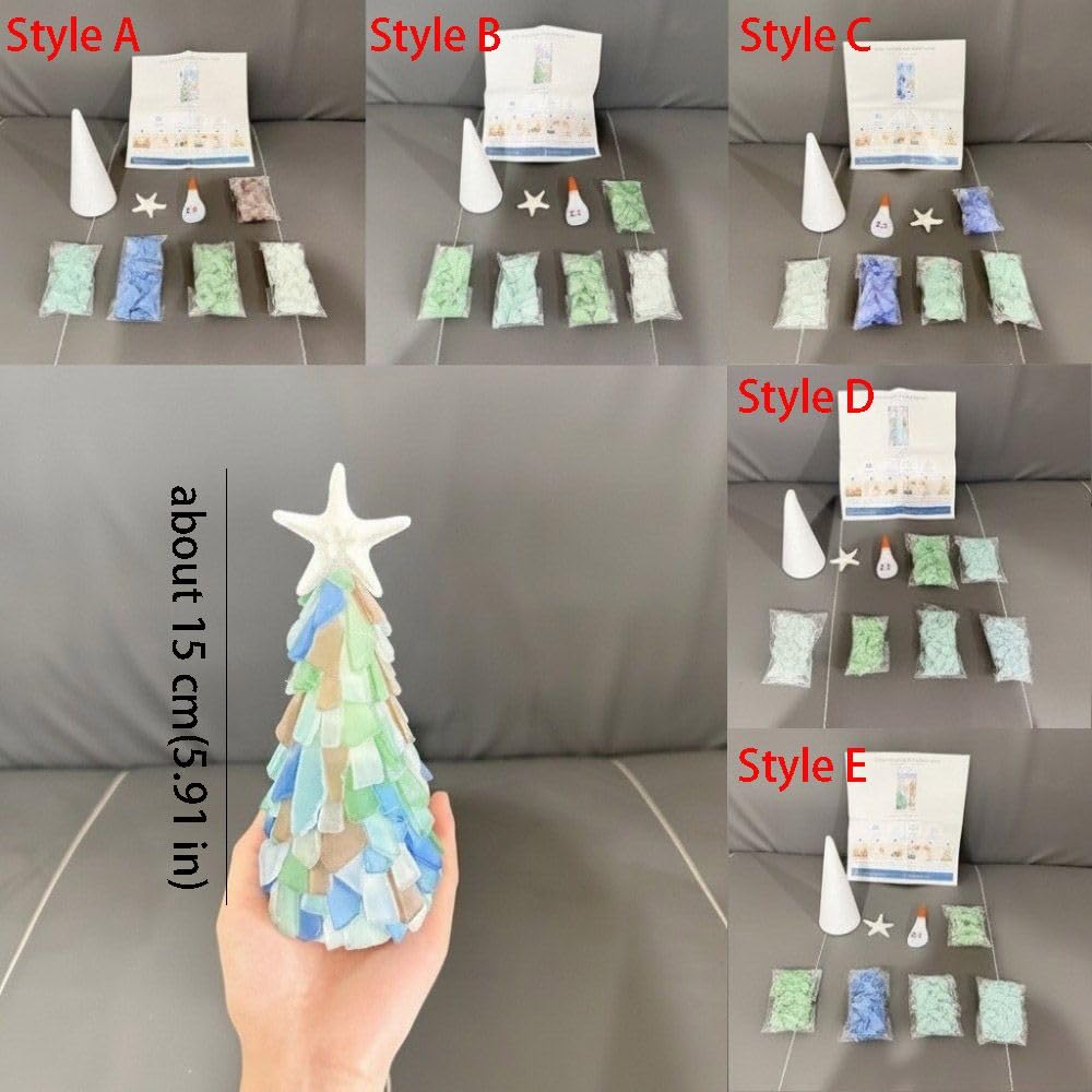 2027 DIY Sea Glass Christmas Tree Craft Kit | Handmade Mini Desk Xmas Bead Art, 15 cm Sea Glass Christmas Tree Making Kit, Holiday Tabletop Decoration