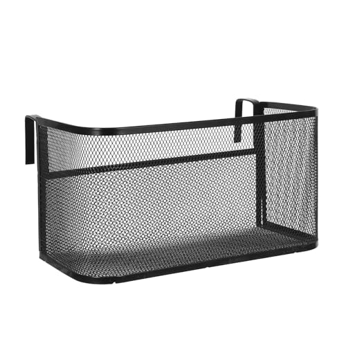 Bedside Hanging Storage Basket, Metal Bunk Bed Organizer with Cup Holder | Black Iron Frame, Hook Design, Multiple Compartments, Keeps Magazines, Phones, Drinks and Remotes within Reach