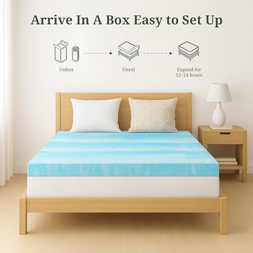 3 Inch Full Mattress Topper, Ventilated Gel Memory Foam Mattress Bed Pad | Pressure Relief | Body Support Mattress Bed Topper | CertiPUR-US certified | Blue