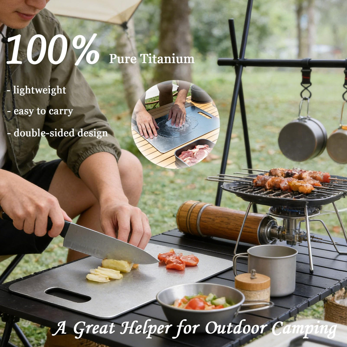 100% Pure Titanium Cutting Board Set of 3, Titanium Cutting Boards for Kitchen Dishwasher Safe, Double-Sided Small & Large Meat Metal Chopping Board for Stainless Steel & Food Prep (M+L+XL)