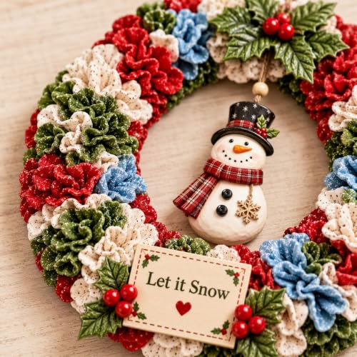 3D Fabric Poke Wreath DIY Kit, Christmas Wreath DIY Kit for Adults | Poke Art for Adults, Beginner Friendly No-sew Craft, 3D Texture, Relaxing Holiday Handmade Christmas Art Project Gift