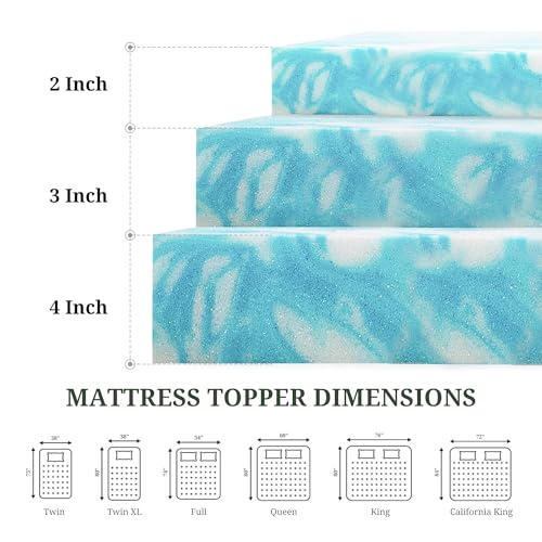 3 Inch Full Mattress Topper, Ventilated Gel Memory Foam Mattress Bed Pad | Pressure Relief | Body Support Mattress Bed Topper | CertiPUR-US certified | Blue