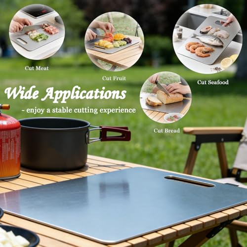 100% Pure Titanium Cutting Board Set of 3, Titanium Cutting Boards for Kitchen Dishwasher Safe, Double-Sided Small & Large Meat Metal Chopping Board for Stainless Steel & Food Prep (M+L+XL)