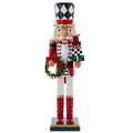 15-Inch Red, White and Black Nutcracker with Gift Box and Wreath