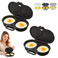 2pcs Dual Cavity Microwave Egg Poacher with Lid & Handle，Black | Microwave Egg Cooker 2 Eggs, Quick Oil-Free Cooking Egg Poacher for Kitchen, Versatile Kitchen Essential