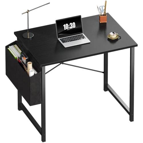 Sweetcrispy Small Computer Desk, 31 Inch Home Office Desks, Writing Study Craft Work Gaming Table, Computer Workstation for Small Spaces with Storage Bag for Bedroom, Black