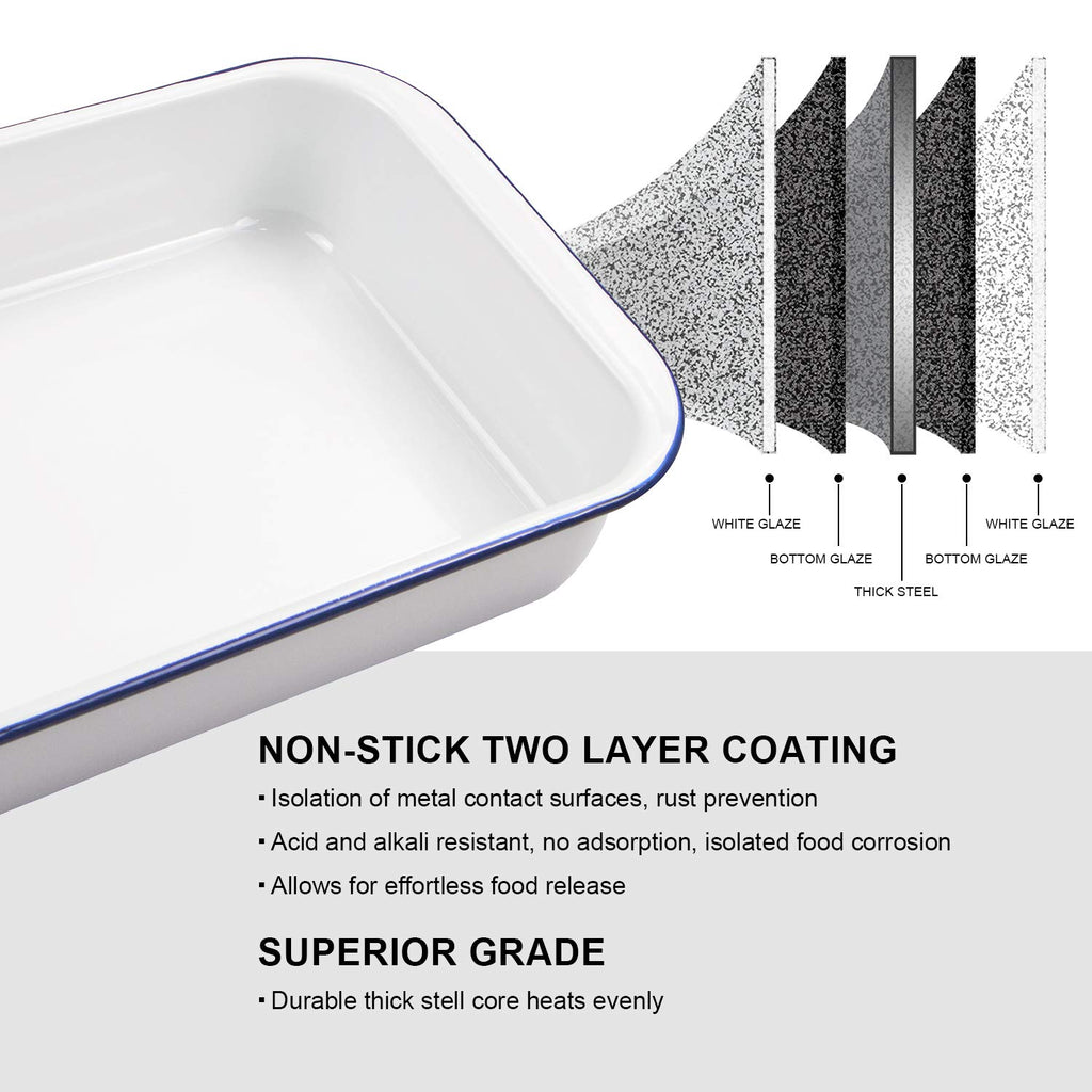 Webake Enamelware 9x13 Baking Pan with Lid Oblong Cake Pan Enameled Steel Roasting Pan Baking Dish Lasagna Pan Food Containers