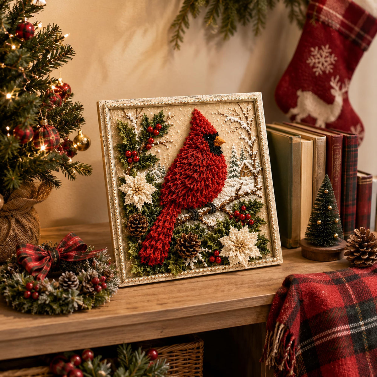 3D Christmas Fabric Poke Art Kit with Frame, Craft Fabric Punch Needle Kit | 3d Christmas Fabric Poke Art Kit with Frame, No-Sew Craft Fabric Poke Art for Adults Santa Punch Needle Kits Home Decor