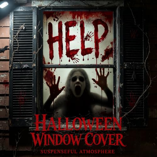 2PCS Halloween Window Cover, 47.2 x 31.5 Inch Bloody Haunted House Decor | Halloween Window Decorations for Outdoor Door Curtains Horror Theme Party with Scary Ghost