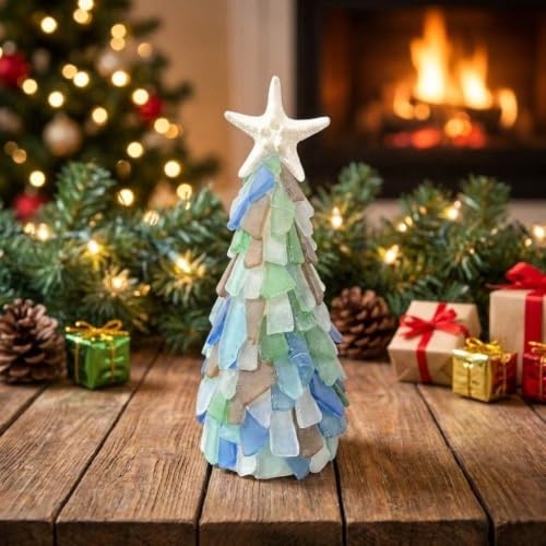 2027 DIY Sea Glass Christmas Tree Craft Kit | Handmade Mini Desk Xmas Bead Art, 15 cm Sea Glass Christmas Tree Making Kit, Holiday Tabletop Decoration
