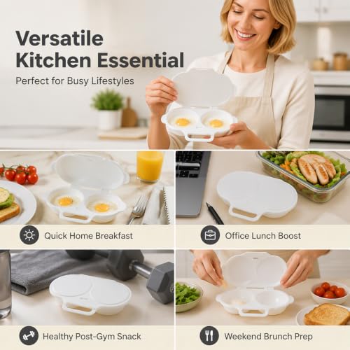 2pcs Dual Cavity Microwave Egg Poacher with Lid & Handle，Black | Microwave Egg Cooker 2 Eggs, Quick Oil-Free Cooking Egg Poacher for Kitchen, Versatile Kitchen Essential